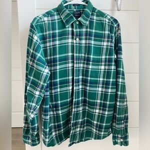 Men’s JCrew Factory Classic Flannel Button Down Shirt. Green Plaid.  Size L.
